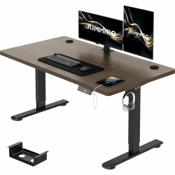 JUMMICO Höhenverstellbarer Schreibtisch 120 x 60 cm mit Kabelwanne, Höhenverstellbar Elektrisch Stehpult mit USB-Buchse, Computertisch, Ergonomischer Steh-Sitz Tisch, Bürotisch, Nussbaum