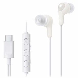 JVC HA-FR9UC-W - USB Typ-C kabelgebundener Kopfhörer mit kraftvollem und kristallklarem Klang, praktischem Mikrofon und 3-Tasten-Fernbedienung in äußerst kompakter Bauform (Weiß)