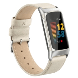 Tuocal Echtleder Armband Kompatibel Mit Charge 5 für Damen Herren - Weiches Atmungsaktives Ersatzarmband Sport für Aktivitäts Tracker, Beige