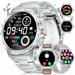 LIGE Militär Smartwatch Herren(3 Armbändern),1,43" HD AMOLED Smartwatch mit Telefonfunktion,Fitnessuhr,Silberne Uhr mit 120+ Sportmodi,Herz-/Schlaftracking,IP68 wasserdicht sportuhr für iOS/Android