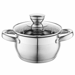 Florina Oliver 14 cm 1,3 L Edelstahltopf mit Glasdeckel | Für Induktion, Gas, Elektro, Ceran | Messskala innen | Spülmaschinengeeignet | Hitzebeständiger Deckel | Langlebig & robust