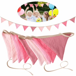 SUNtoys Wimpelkette, 2.8M Kinderzimmer Wimpelkette Stoff,Girlande Kinderzimmer Wimpelkette Geburtstag, Musselin Stoff Deko Kindergeburtstag Lang 280cm Happy Birthday Girlande