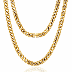 KRKC&CO Kette Herren, Panzerkette Herren Edelstahl 3/4/5/6/7/9mm, 18K Gold Vergoldet Cuban Link Chains Damen Silberkette Goldkette, Geschenke für Damen Mädchen Männer Jungs, [Länge 41-61cm]