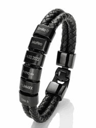 Personalisiertes Lederarmband für Herren in Schwarz mit Namen - Armband mit Gravur - Geschenk für Männer - Männerarmband - Geschenk für Papa