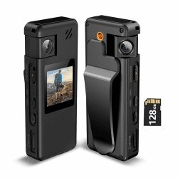 A32 128GB Körperkamera, Portable Kamera mit 180° drehbarem Objektiv und Bewegungserkennung, 1080P Camcorder mit Audio und Video Aufnahme für Outdoor Sport Polizei Lieferung Radsport Helm