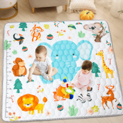 Krabbelteppich für Baby, Rutschfeste Baby Spielmatte Schadstofffrei 127x127cm, Baumwolle Tier Krabbelmatte Baby Faltbar mit Einem Höhenlineal, Kinder Spielmatte für Innen/Außen/Zaun