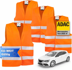 4X Warnwesten Auto 2024 & 2025 orange ISO20471 Pannenweste Unfallweste Pkw Sicherheitsweste Autozubehör Weste reflektierend Auto, Pkw, LKW