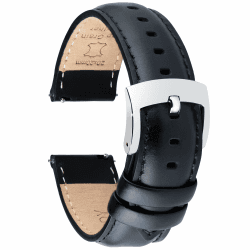 Leder Uhrenarmband 18-22mm Mit Schnellverschluss - Elegantes Ersatz-Armband für Herren und Damen Uhren und Smartwatches Schwarz (Silberne Schnalle) 20mm