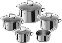 ZWILLING Quadro Kochtopf-Set, 5-teilig, mit Glasdeckel, Induktionsgeeignet, unbeschichtet, Edelstahl
