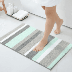 Homaxy rutschfest Badezimmerteppich Weich Hochflor Mikrofaser Badematte Saugfähige Badteppiche Waschbar Badvorleger – 40 x 60 cm, Grün/Grau