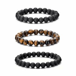 RANKEEF Perlenarmband Herren, 8 mm Perlenarmbänder Set, Stretch-Armbänder Herren, Verstellbares Schwarzes Kristall-Perlenarmband Perlen Armband Herren
