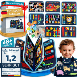 Mallie® Busy Board Deutsch & Montessori Buch [Mit Puzzle Tasche] Perfekt für Reisen im Auto, Zug oder Flugzeug I 100% BPA- und Schadstoff-Frei als Quiet Book & Busy Book I Activity Board & Busy Book