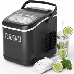Eiswürfelmaschine, 12,0 kg24H, 9 Eiswürfel in 6 Minuten, 2 Größen von Bullet Ice, Selbstreinigende Eiswürfelbereiter mit Schaufel und Korb, Eiswürfelmaschinen für Zuhause, Büro, Bar, Party (Schwarz)