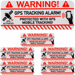 Aufkleber Set "GPS TRACKING ALARM!", 6 Stück, 7,5 x 3 cm, selbstklebende Folie, außenklebend, Warnhinweis Sticker Innen- und Außenbereich, Diebstahl Schutz Klebesticker, Hinweissticker alarmgesichert