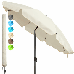 4smile Strandschirm SunnyJoy, Ø 180 cm Beige - UPF 50+ Sonnenschirm Strand mit Hülle, Sonnenschirm Balkon - Strandschirm windfest stabil, platzsparender Balkon Schirm als Ersatz für Kurbelschirm