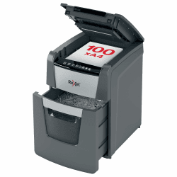 Rexel Optimum AutoFeed+ 100X Automatischer Aktenvernichter, 100 Blatt automatisch, Sicherheitsstufe P4, Partikelschnitt, für Zuhause / Home Office, 34 Liter Abfallbehälter, 2020100XEU