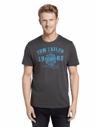 TOM TAILOR Herren T-Shirt mit Logo-Print XL 10899 - Tarmac Grey