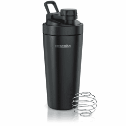 Arendo - Protein Shaker Edelstahl 600ml –Eiweiß Shaker mit Mixkugel - BPA frei – Mixbecher – Metall Premium Eiweißshaker – Tragegriff – spülmaschinengeeignet - to Go für Yoga Fitness Sport