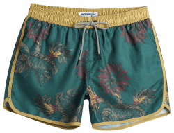 MaaMgic Herren Badeshorts Vintage Retro Boardshorts Schnelltrocknend mit Mesh-Futter und Verstellbarem Tunnelzug MEHRWEG L Gelb Dunkelgrün
