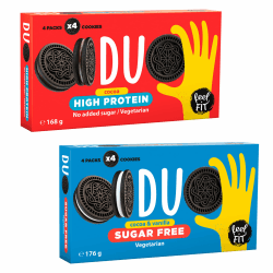 Feel FIT Duo Sugar Free Kakao Kekse mit Vanille Creme (6 st) und Duo High Protein Snacks (22% Eiweiß) mit Schokoladen Creme (6 st) – Süßigkeiten für Unterwegs ohne Zuckerzusatz im Mix-Duo-Set
