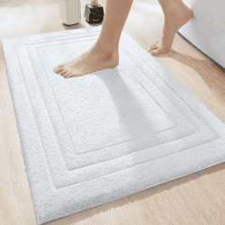 DEXI Badezimmerteppich 60 x 90 cm, weicher Badematte, rutschfest waschbar Badvorleger, Saugfähige Duschvorleger für Badezimmer, Dusche, Weiß
