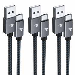 RAMPOW USB C Kabel [3er Pack] 📱 Schnellladekabel QC 3.0 3A - Grau