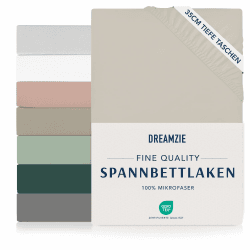 Dreamzie Spannbetttlaken 180 x 200cm - 35 cm Tiefe Tasche - 100% Mikrofaser Bettlaken - Beige 🌟 Schadstoffgeprüft(Oeko TEX) 🌿 Bettlaken mit Gummizug