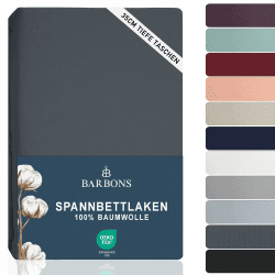 BARBONS Spannbettlaken 180x200cm - 35 cm Tiefe Tasche 100% Baumwolle Spannbetttuch