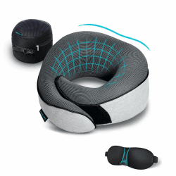 Proglobe Nackenkissen Flugzeug, Reisekissen 100% Memory Foam mit 3D-Schlafmaske und Netztasche