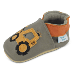 👶 Dotty Fish Weiche Baby Kinder Lederschuhe mit Wildledersohlen - Grau mit Bagger 25 EU