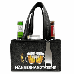 😎 Longfair Witzige Männerhandtasche mit Flaschenöffner | Tragetasche aus Hochwertigem Filz für 6 Bierflaschen | Bier Herrenhandtasche in Grau 😎