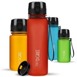 720°DGREE Trinkflasche Kinder 500ml “uberBottle“ softTouch +Sieb - Auslaufsicher, BPA-Frei - Flasche für Schule, Sport, Fitness - Wasserflasche aus Tritan - Schmal, Leicht, Stoßfest, Wiederverwendbar 07 Watermelon Red - Rot | Softtouch 500 ml