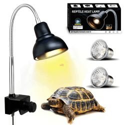 PewinGo Schildkröte Wärmelampe mit 2 UVA UVB Basking Spot Glühbirnen und 360°Schwenkklemme