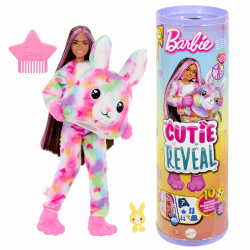 🌈✨ Barbie Cutie Reveal Puppe und Accessoires, Batik-Häschen-Plüschkostüm und 10 Überraschungen mit Farbwechsel, Color Dream-Reihe