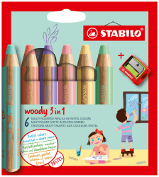 🎨 STABILO - Buntstift, Wasserfarbe & Wachsmalkreide - woody 3 in 1-6er Pack 🌈
