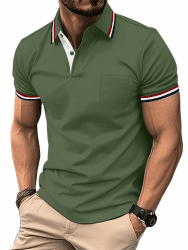 Zitysport Herren Golf Polo Shirt 😎🏌️‍♂️👕 Slim Fit Tshirt mit Brusttasche - Militärgrün
