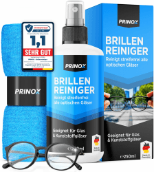 👓 PRINOX® Brillenreiniger Set 250ml mit Mikrofaser Brillenputztuch - Brillen Reiniger