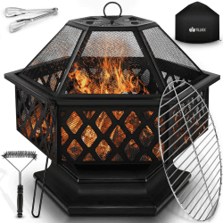 tillvex Feuerschale mit Funkenschutz & Grillrost 🌋🔥 | Feuerstelle Outdoor für den Garten