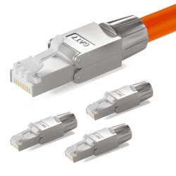 🔌 4x CAT 7 RJ45 Stecker Netzwerkstecker für starre LAN Kabel Verlegekabel Ethernet - Werkzeuglos LSA - 10 Gbit/s AWG 22-24 vollgeschirmt STP 50μ vergoldete Kontakte