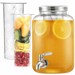 🥂🍹 Navaris Getränkespender mit Zapfhahn - Bowle Gefäß mit Deckel - 4 Liter Glasbehälter 🍋🥤