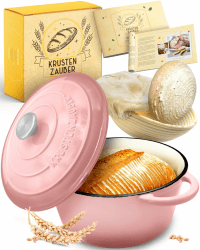 🍞✨ KRUSTENZAUBER Gusseisen Topf Brot backen emailliert inkl. Gärkorb - 26cm Emaille-Topf