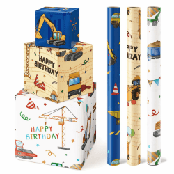 WERNNSAI Bagger Geschenkpapier – 3 Rollen 43,2 x 304,8 cm 🚜🎁