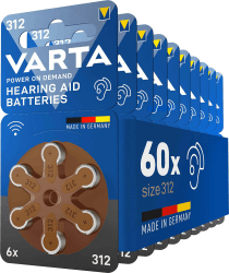 🔋 VARTA Hörgerätebatterien Typ 312 braun, Batterien 60 Stück Vorratspack