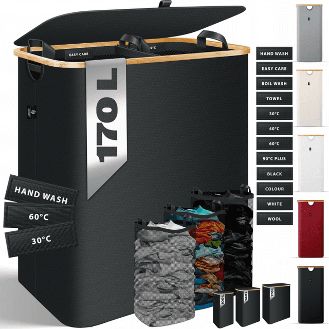 KESSER® Wäschekorb mit Deckel 2 Fächer faltbar 170 Liter Wäschebox 👕🧺