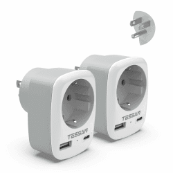 🔌🌍 TESSAN 2er Pack USA Adapter Steckdose - 3 in 1 Reiseadapter mit USB - Adapter USA Deutschland Stecker 1250W