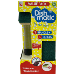 🌟 Dishmatic Vorteilspack-Set: Nachfüllbarer Spülmittel-Spendergriff mit 6 austauschbaren Schwammköpfen 🌟