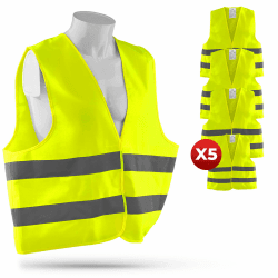 🚗🛑 Auto KFZ Warnwesten 4er +1 Set | EN ISO 20471 | Reflektierende Sicherheitsweste Gelb
