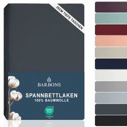 BARBONS Spannbettlaken 180x200cm - 100% Baumwolle - Oeko-TEX Zertifiziert - Dunkelgrau