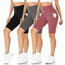 3er Pack Damen Radlerhose mit Taschen 🚴‍♀️ High Waist Sport Shorts Blickdicht Kurze Sporthose Sommer für Yoga Sport Fitness