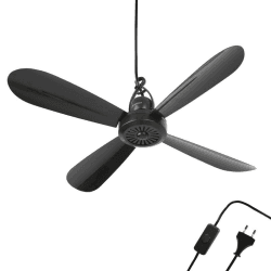 🌀⚫️ Mobiler Deckenventilator Schwarz (5m XXL Kabel) - 220V-240V / 5 Watt